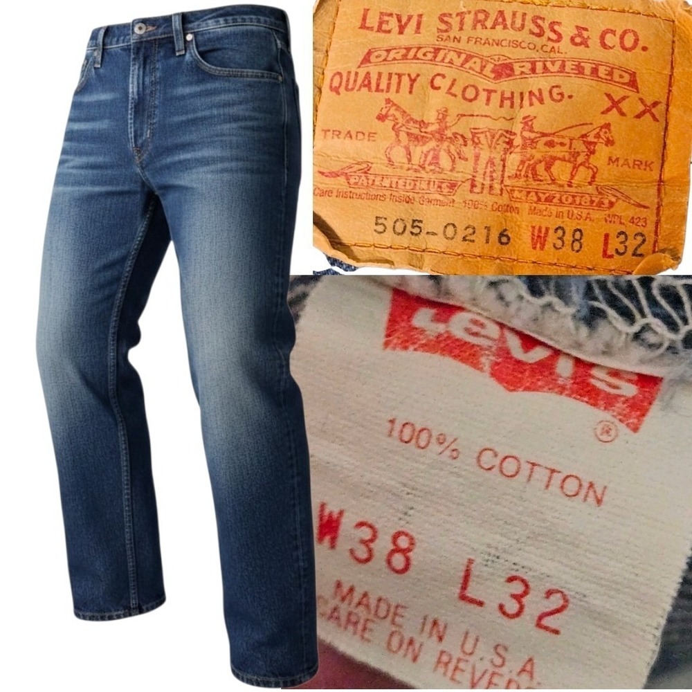 VTG Levi 505 Jeans MADE IN USA Mens 1987 W34 L29 Blue 80s Red Batwing
